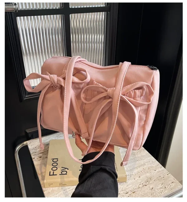 2025 New Korean Bow Nylon Shoulder Bag Fashionable and Sweet Design Tote Bag Folded Large Capacity Commuter Women's Handbag - Image 11