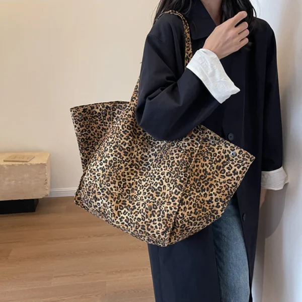 Leopard Pattern Tote Bag Vintage Canvas Shoulder Bag Fashion Big Capacity Handbag For School Work Shopping - Image 25