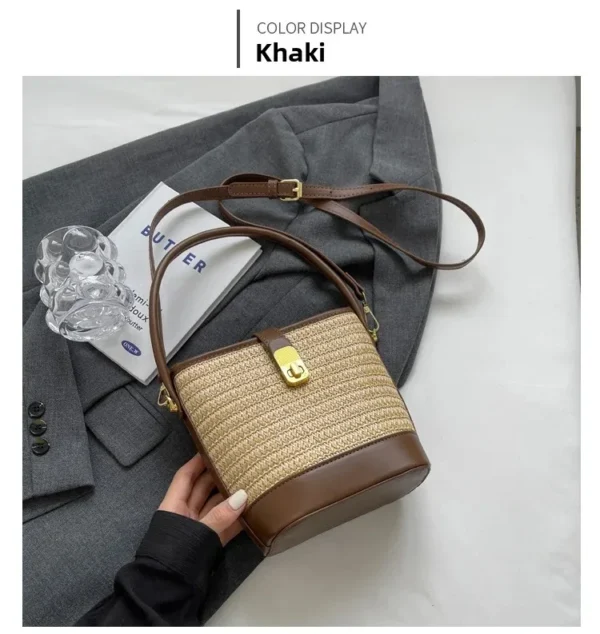 Fashionable Woven Straw Handbag Women's Crossbody Bucket Bag Soft Zipper Closure Versatile Shoulder Bag Popular Hot Sale Of The - Image 16