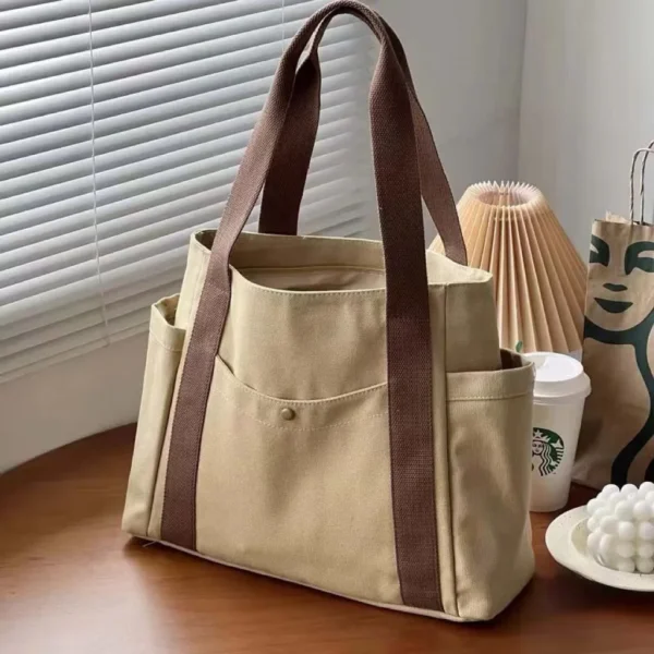 Large Capacity Canvas Tote Bags for Work Commuting Carrying Bag College Style Student Outfit Book Shoulder Bag - Image 7