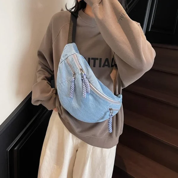 Washed denim single-shoulder bag for women chest bag summer new dumpling crossbody bag daily hobo bags large capacity handbags ﻿ - Image 3