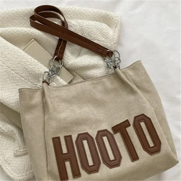 Stylish Tote Bag, Nubuck Pu Letter HOOTO Design for Women Handbag Shoulder Bag, Large Capacity Nylon leisure Travel Shopping Bag - Image 13