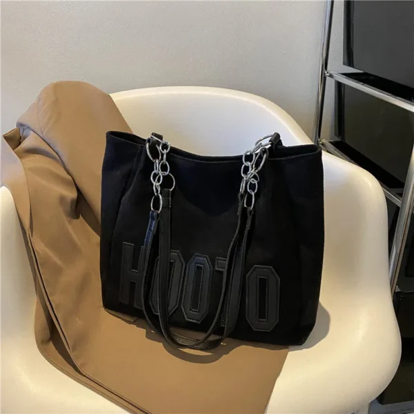 Stylish Tote Bag, Nubuck Pu Letter HOOTO Design for Women Handbag Shoulder Bag, Large Capacity Nylon leisure Travel Shopping Bag - Image 3