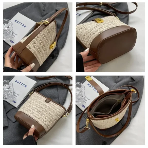 Fashionable Woven Straw Handbag Women's Crossbody Bucket Bag Soft Zipper Closure Versatile Shoulder Bag Popular Hot Sale Of The - Image 12
