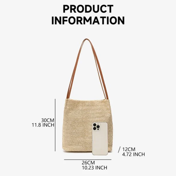 Large Straw Beach Tote Bag Women，Foldable Bucket Bag with Inner Pocket Woven Rattan Pool Bag for Travel & Shopping - Image 2