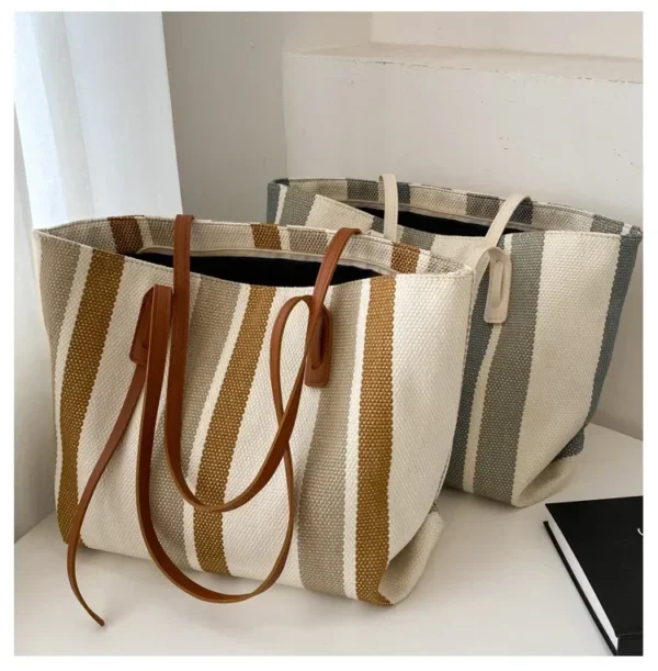 Raffia Summer Bags for Woman 2024 Stripe Designer Shoulder Crossbody Shopper Storage Bag Women Casual Canvas Handbag Tote Bag - Image 28