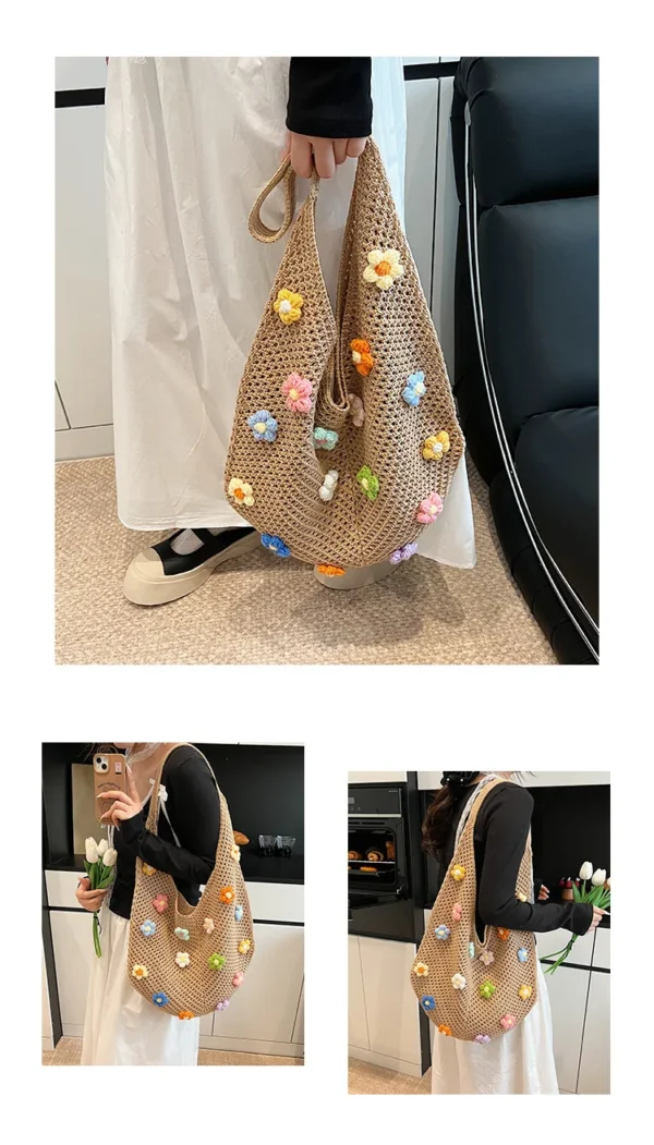 Braid bag women large capacity small flower summer hollow shoulder bag fashion bucket bag - Image 13