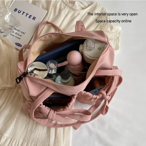 2025 New Korean Bow Nylon Shoulder Bag Fashionable and Sweet Design Tote Bag Folded Large Capacity Commuter Women's Handbag - Image 4