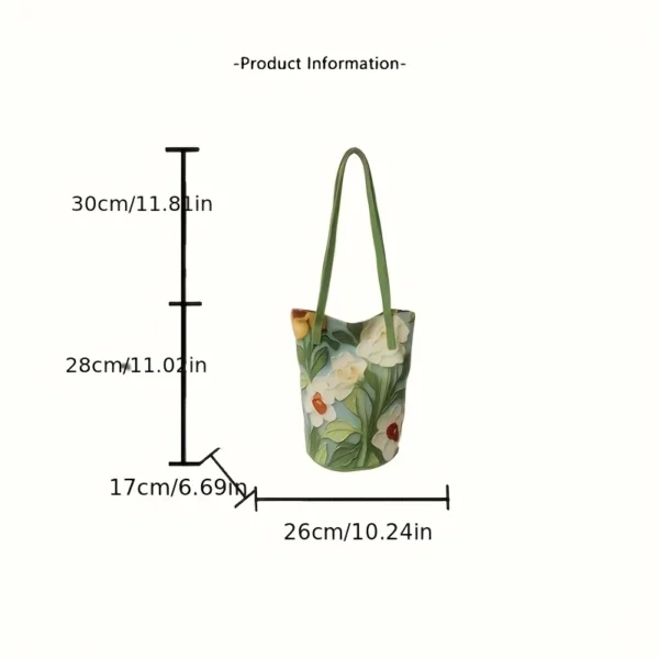 Women's Large Capacity Summer Floral Oxford Bucket Bag Casual Fashionable Shoulder Bag with Oil Painting Flower Design Handbag - Image 6