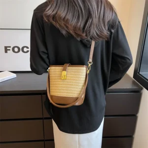 Fashionable Woven Straw Handbag Women's Crossbody Bucket Bag Soft Zipper Closure Versatile Shoulder Bag Popular Hot Sale Of The