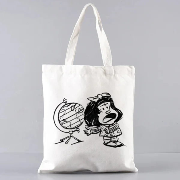2 Pcs Mafalda Fashion Tote Cosmetic Organizer Ladies Canvas Shoulder Bag Eco-friendly Large Capacity Shopping Bag Wallet - Image 34
