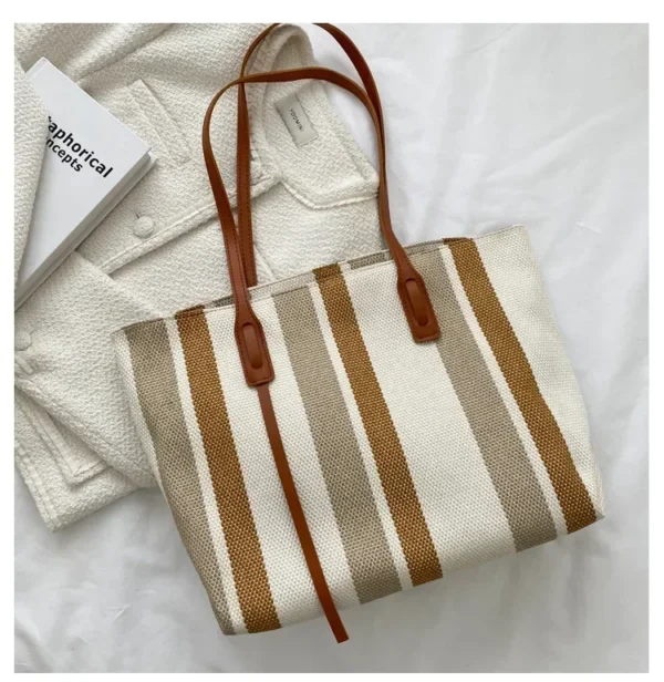 Raffia Summer Bags for Woman 2024 Stripe Designer Shoulder Crossbody Shopper Storage Bag Women Casual Canvas Handbag Tote Bag - Image 10