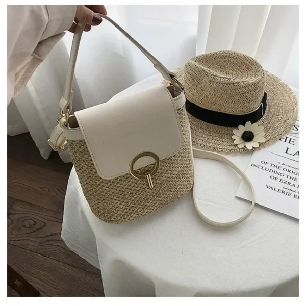 2025 New Fashion Trend Korean Version Versatile Fashion Handheld Crossbody Bucket Bag Beach Vacation Woven Women's Bag - Image 11