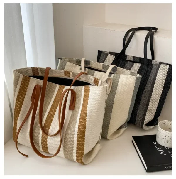 Raffia Summer Bags for Woman 2024 Stripe Designer Shoulder Crossbody Shopper Storage Bag Women Casual Canvas Handbag Tote Bag - Image 29