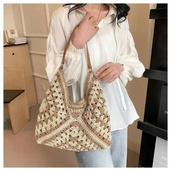 Women Weaving Clutches knit bag Large Portable Shoulder Bag Summer Beach Purses Shopper Satchel Female Tote Bags Handbags - Image 2