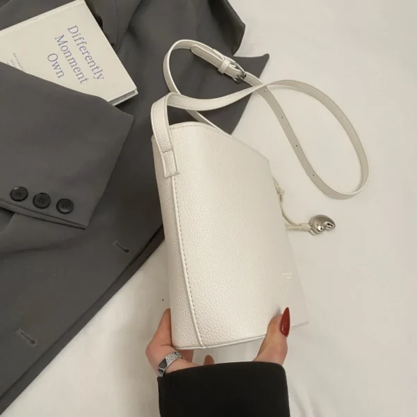 Lychee Pattern Mini Shoulder Bucket Bags For Women Pure Color PU Leather Cross Body Bag With Pendant 2025 Summer Latest Handbags - Image 5