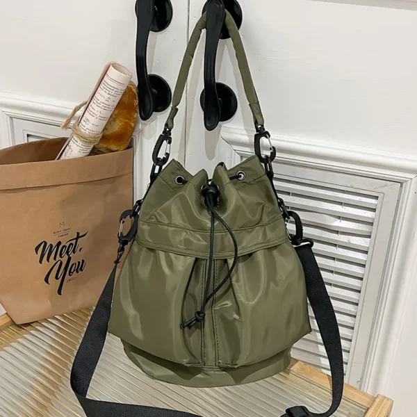 Women's Bucket Crossbody Bag - Lightweight Fabric Sling with Drawstring & Adjustable Strap for Shopping and Daily Use - Image 8