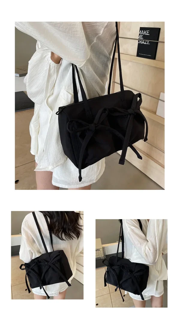 2025 New Korean Bow Nylon Shoulder Bag Fashionable and Sweet Design Tote Bag Folded Large Capacity Commuter Women's Handbag - Image 19
