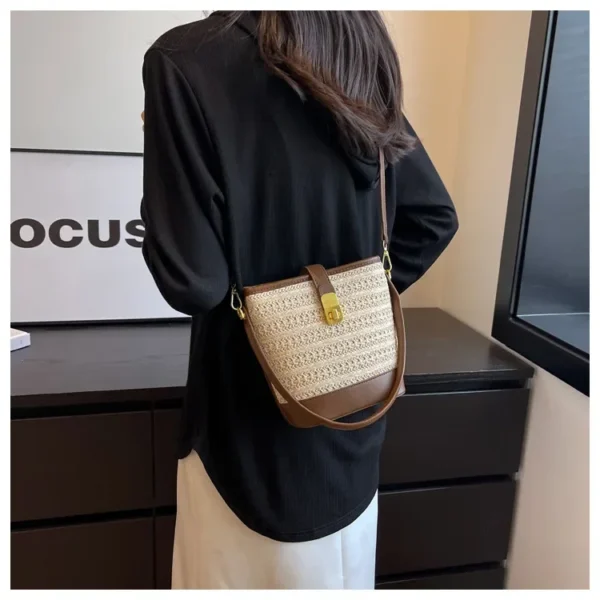 Fashionable Woven Straw Handbag Women's Crossbody Bucket Bag Soft Zipper Closure Versatile Shoulder Bag Popular Hot Sale Of The - Image 18