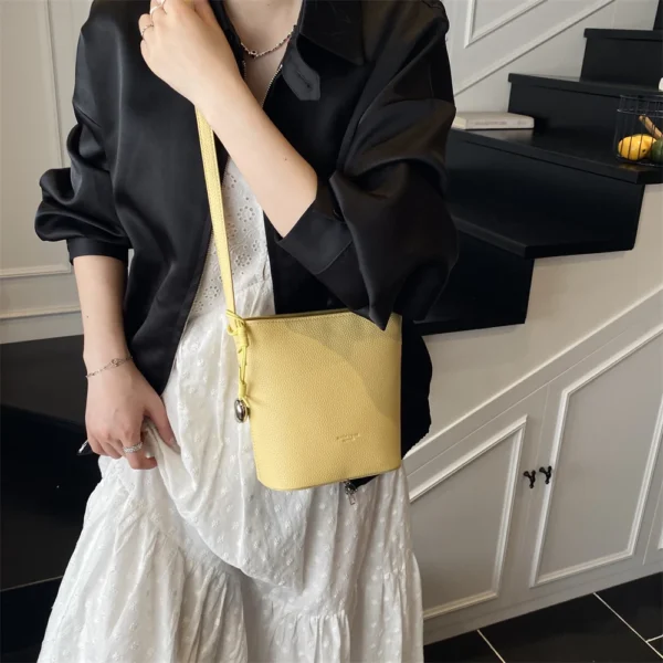 Lychee Pattern Mini Shoulder Bucket Bags For Women Pure Color PU Leather Cross Body Bag With Pendant 2025 Summer Latest Handbags - Image 18