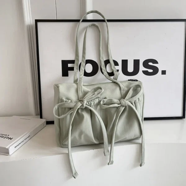 2025 New Korean Bow Nylon Shoulder Bag Fashionable and Sweet Design Tote Bag Folded Large Capacity Commuter Women's Handbag - Image 8