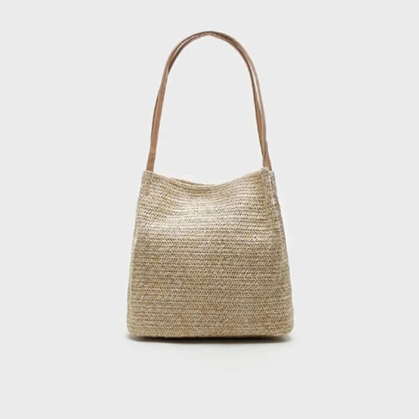 Large Straw Beach Tote Bag Women，Foldable Bucket Bag with Inner Pocket Woven Rattan Pool Bag for Travel & Shopping - Image 5