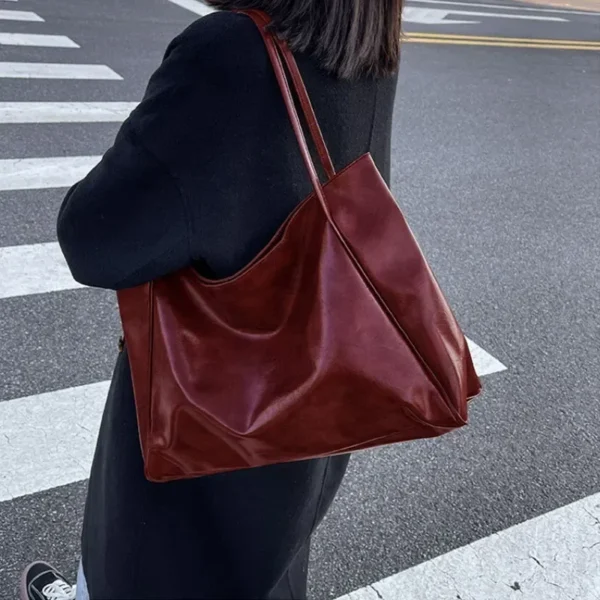 Women Tote Bag Fashion Underarm Pouch Large Capacity Soft Pu Leather Shoulder Bag Retro Crossbody Bag Casual Portable BucketBags - Image 2