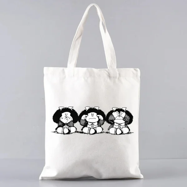 2 Pcs Mafalda Fashion Tote Cosmetic Organizer Ladies Canvas Shoulder Bag Eco-friendly Large Capacity Shopping Bag Wallet - Image 48