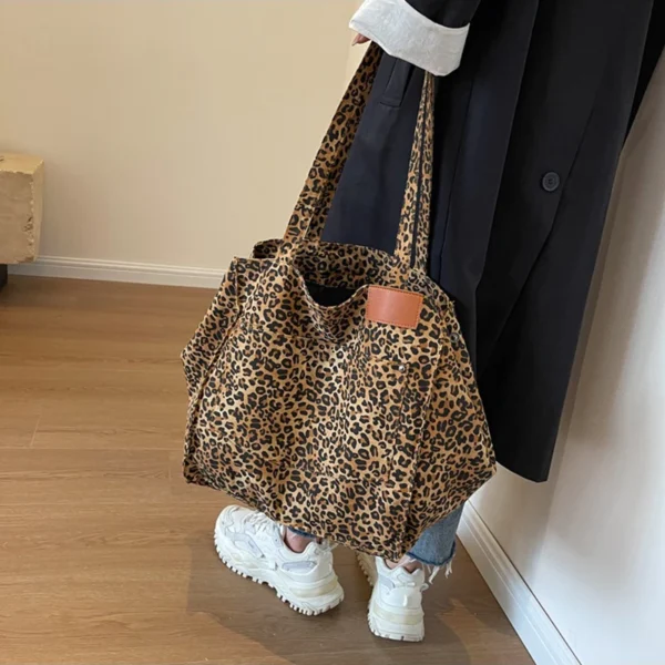 Leopard Pattern Tote Bag Vintage Canvas Shoulder Bag Fashion Big Capacity Handbag For School Work Shopping - Image 22