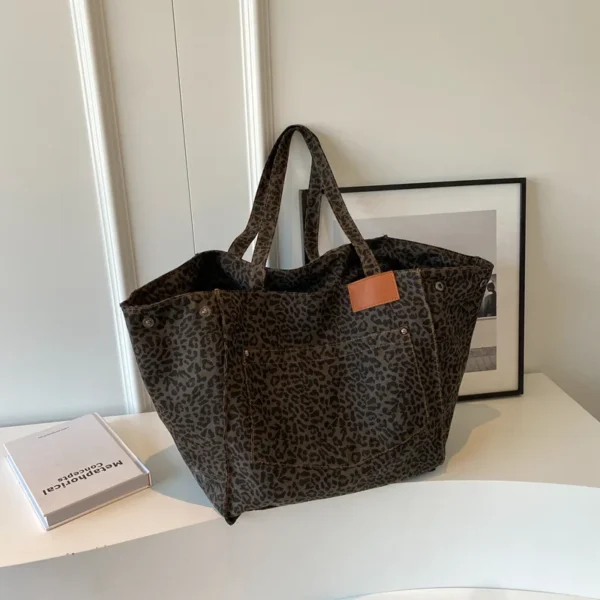 Leopard Pattern Tote Bag Vintage Canvas Shoulder Bag Fashion Big Capacity Handbag For School Work Shopping - Image 28