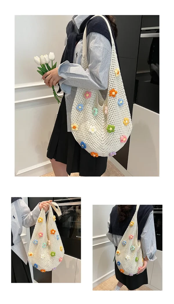 Braid bag women large capacity small flower summer hollow shoulder bag fashion bucket bag - Image 14