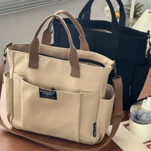 Urban Minimalist Female Student Large Capacity Commuting Horizontal Canvas Single Shoulder Diagonal Cross Portable Tote Bag 2024
