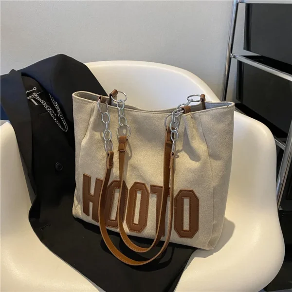 Stylish Tote Bag, Nubuck Pu Letter HOOTO Design for Women Handbag Shoulder Bag, Large Capacity Nylon leisure Travel Shopping Bag - Image 12