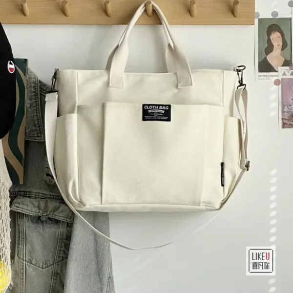 Urban Minimalist Female Student Large Capacity Commuting Horizontal Canvas Single Shoulder Diagonal Cross Portable Tote Bag 2024 - Image 7