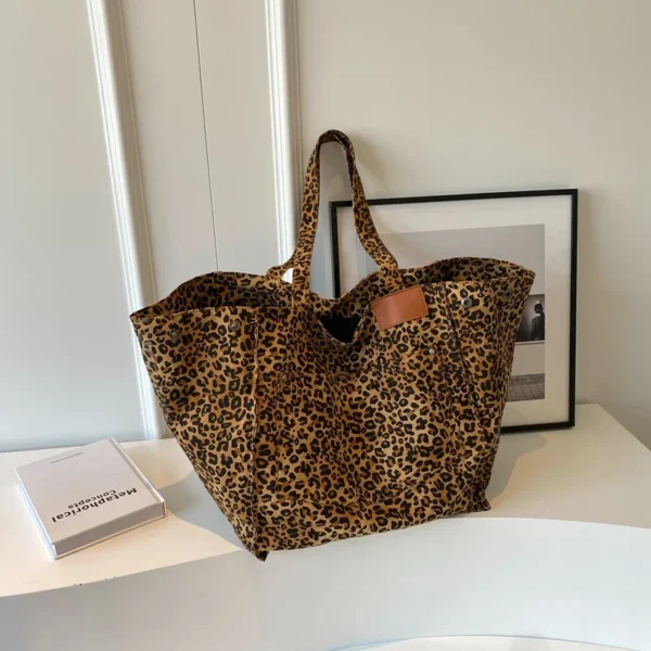 Leopard Pattern Tote Bag Vintage Canvas Shoulder Bag Fashion Big Capacity Handbag For School Work Shopping - Image 29