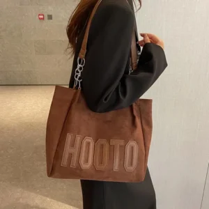 Stylish Tote Bag, Nubuck Pu Letter HOOTO Design for Women Handbag Shoulder Bag, Large Capacity Nylon leisure Travel Shopping Bag