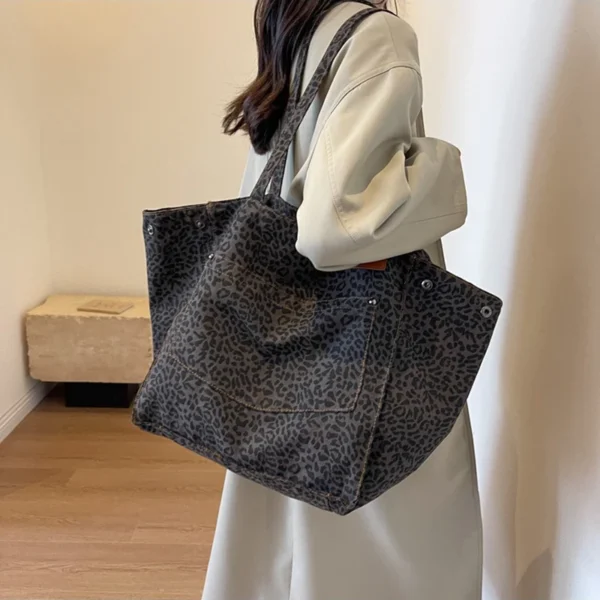 Leopard Pattern Tote Bag Vintage Canvas Shoulder Bag Fashion Big Capacity Handbag For School Work Shopping - Image 16