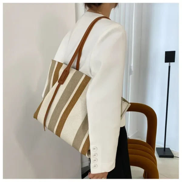 Raffia Summer Bags for Woman 2024 Stripe Designer Shoulder Crossbody Shopper Storage Bag Women Casual Canvas Handbag Tote Bag - Image 44