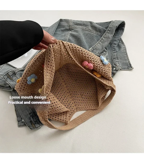 Braid bag women large capacity small flower summer hollow shoulder bag fashion bucket bag - Image 11