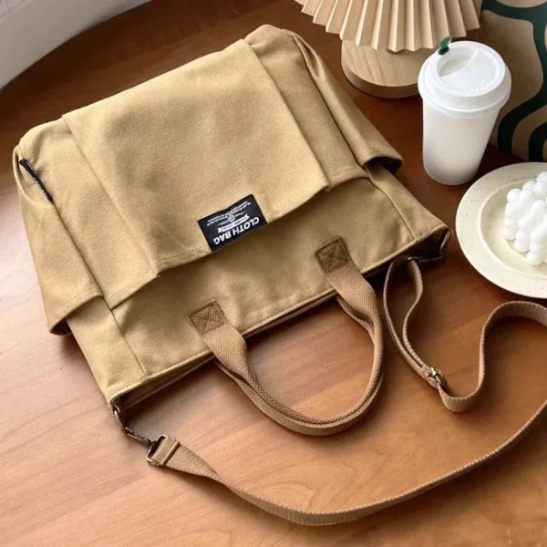 Urban Minimalist Female Student Large Capacity Commuting Horizontal Canvas Single Shoulder Diagonal Cross Portable Tote Bag 2024 - Image 14