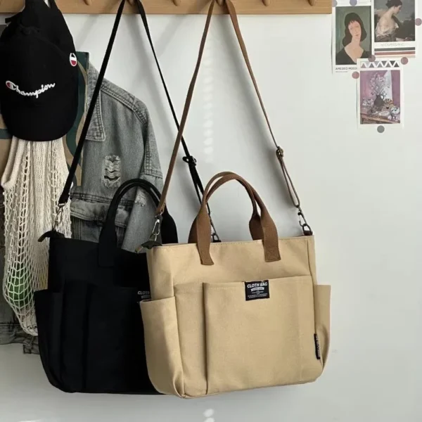 Urban Minimalist Female Student Large Capacity Commuting Horizontal Canvas Single Shoulder Diagonal Cross Portable Tote Bag 2024 - Image 26
