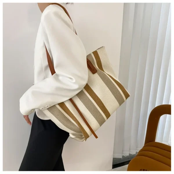 Raffia Summer Bags for Woman 2024 Stripe Designer Shoulder Crossbody Shopper Storage Bag Women Casual Canvas Handbag Tote Bag - Image 46