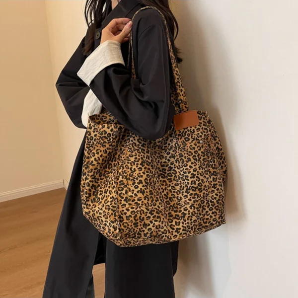 Leopard Pattern Tote Bag Vintage Canvas Shoulder Bag Fashion Big Capacity Handbag For School Work Shopping - Image 18