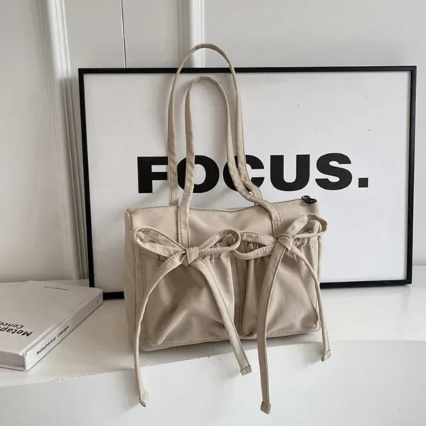 2025 New Korean Bow Nylon Shoulder Bag Fashionable and Sweet Design Tote Bag Folded Large Capacity Commuter Women's Handbag - Image 9