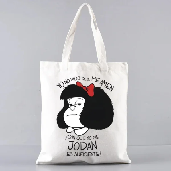 2 Pcs Mafalda Fashion Tote Cosmetic Organizer Ladies Canvas Shoulder Bag Eco-friendly Large Capacity Shopping Bag Wallet - Image 42