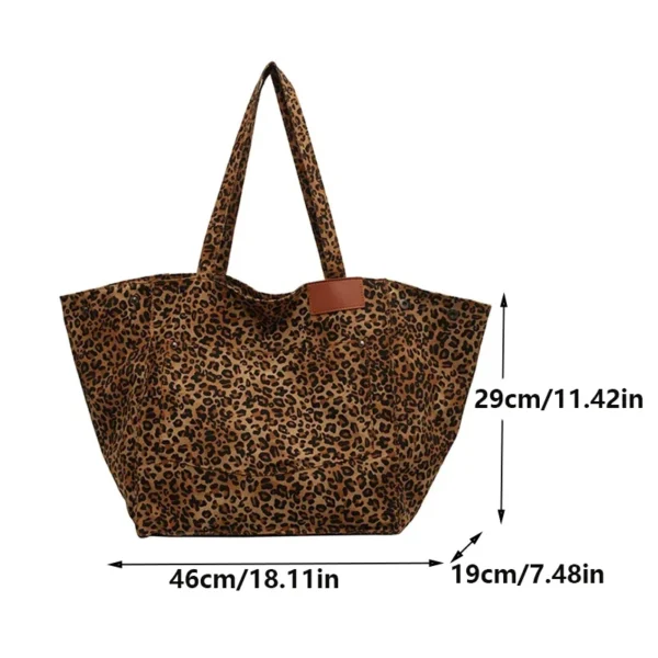 Leopard Pattern Tote Bag Vintage Canvas Shoulder Bag Fashion Big Capacity Handbag For School Work Shopping - Image 2