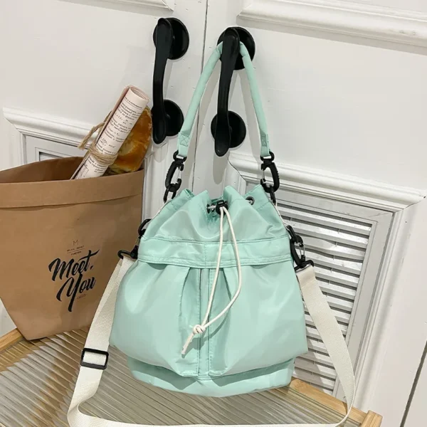 Women's Bucket Crossbody Bag - Lightweight Fabric Sling with Drawstring & Adjustable Strap for Shopping and Daily Use - Image 9