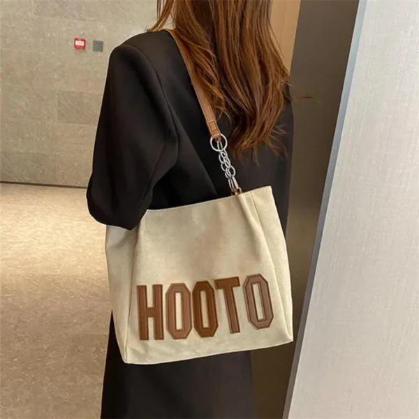 Stylish Tote Bag, Nubuck Pu Letter HOOTO Design for Women Handbag Shoulder Bag, Large Capacity Nylon leisure Travel Shopping Bag - Image 9