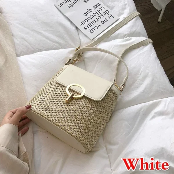 2025 New Fashion Trend Korean Version Versatile Fashion Handheld Crossbody Bucket Bag Beach Vacation Woven Women's Bag - Image 8