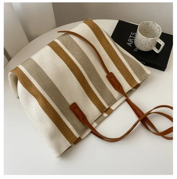 Raffia Summer Bags for Woman 2024 Stripe Designer Shoulder Crossbody Shopper Storage Bag Women Casual Canvas Handbag Tote Bag - Image 17